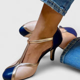 Pastora™ | Sandalia de Tacón Bicolor con Tira en T