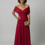 Calena™ | Vestido Midi Off-Shoulder con Escote Drapeado
