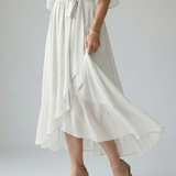Elvira™ | Vestido Midi Drapeado con Cinturón y Manga Codo