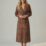 Luna™ | Vestido Midi Cruzado de Manga Larga con Estampado Natural