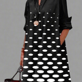 Gumersinda™ | Vestido Midi Negro con Lunares