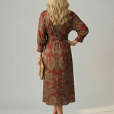 Luna™ | Vestido Midi Cruzado de Manga Larga con Estampado Natural