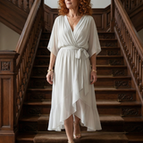 Elvira™ | Vestido Midi Drapeado con Cinturón y Manga Codo