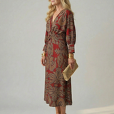 Luna™ | Vestido Midi Cruzado de Manga Larga con Estampado Natural