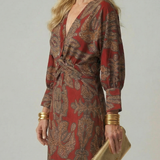 Luna™ | Vestido Midi Cruzado de Manga Larga con Estampado Natural