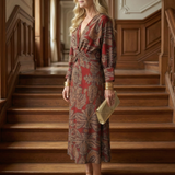 Luna™ | Vestido Midi Cruzado de Manga Larga con Estampado Natural