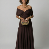 Calena™ | Vestido Midi Off-Shoulder con Escote Drapeado