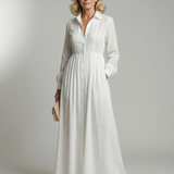 Lorena™ | Vestido Maxi Blanco de Manga Larga con Botones y Bolsillos