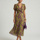 Virena™ | Vestido Midi Floral Cruzado de Manga Corta
