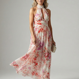 Elyana™ | Vestido Maxi Floral Halter de Tejido Fluido
