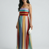 Serena™ | Vestido Maxi de Rayas Multicolor sin Tirantes