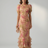 Viviana™ | Vestido Maxi Floral con Cuello Alto y Manga Abullonada