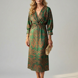 Luna™ | Vestido Midi Cruzado de Manga Larga con Estampado Natural
