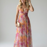 Isela™ | Vestido Maxi Cruzado con Degradado de Color y Tirantes Finos