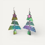Mixed Metal Christmas Tree Drop Earrings