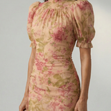Viviana™ | Vestido Maxi Floral con Cuello Alto y Manga Abullonada