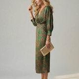 Luna™ | Vestido Midi Cruzado de Manga Larga con Estampado Natural