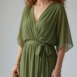 Elvira™ | Vestido Midi Drapeado con Cinturón y Manga Codo