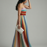 Serena™ | Vestido Maxi de Rayas Multicolor sin Tirantes