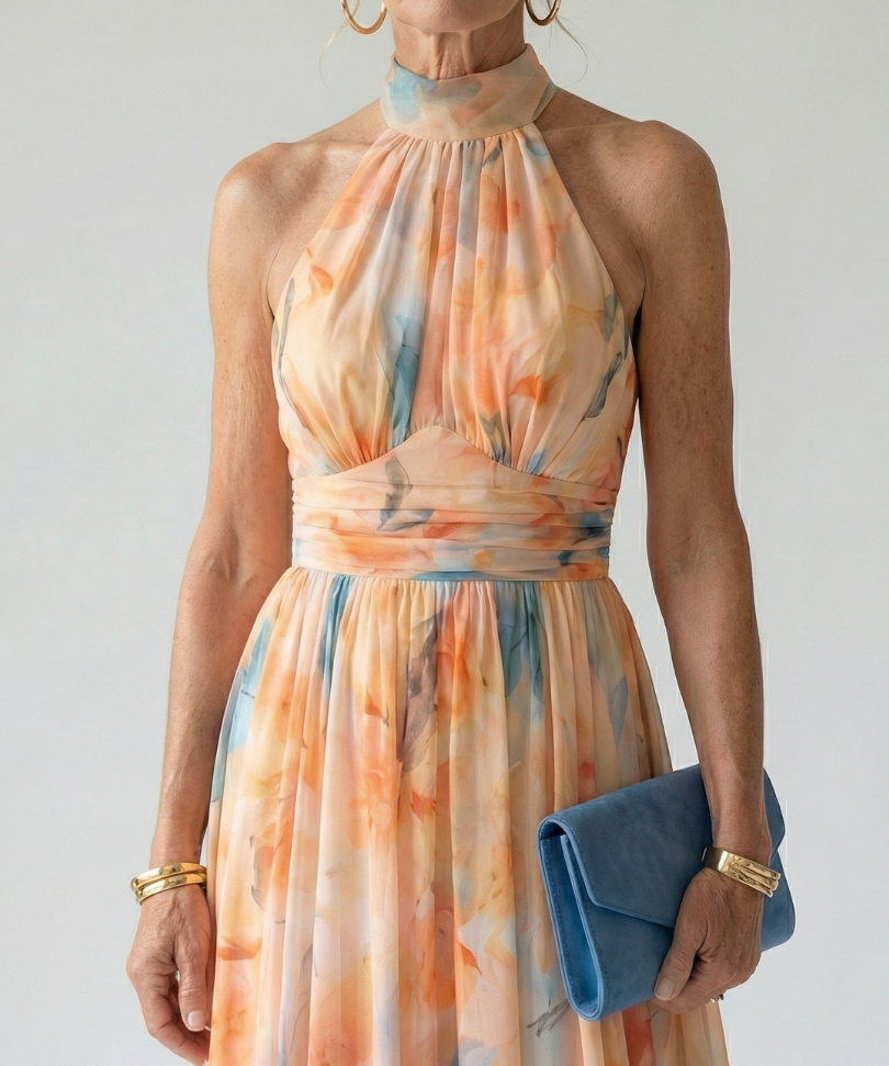 Elina™ | Vestido Midi Halter con Detalle Fruncido