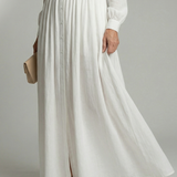 Lorena™ | Vestido Maxi Blanco de Manga Larga con Botones y Bolsillos