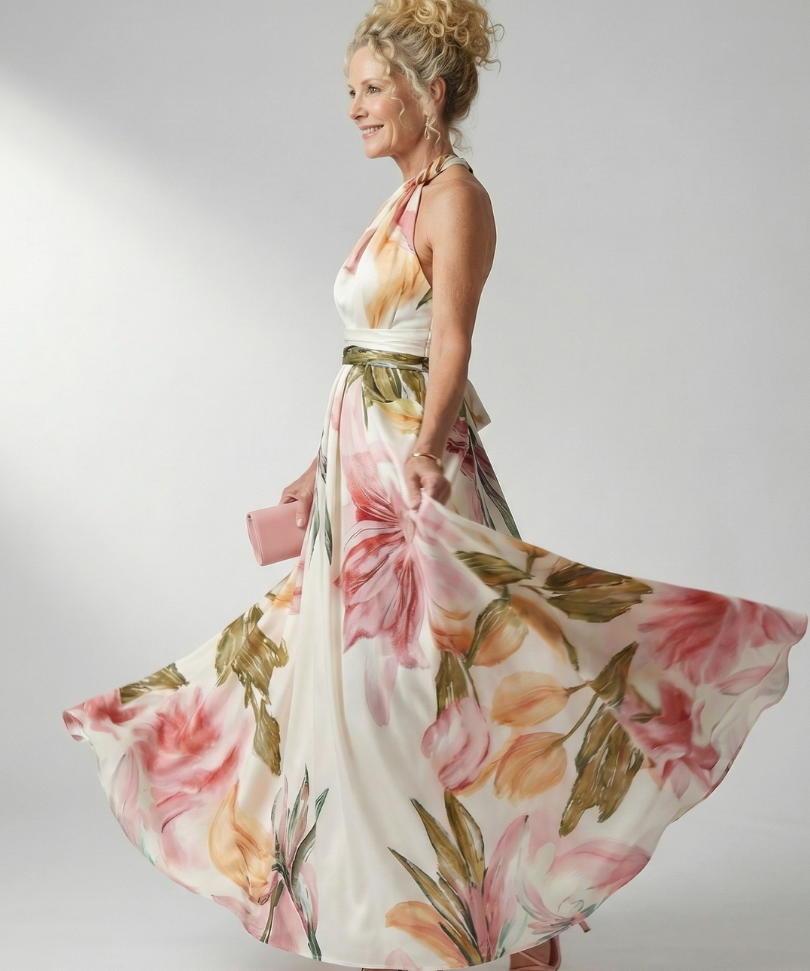 Amiela™ | Vestido Maxi Halter con Estampado Floral Grande