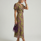 Virena™ | Vestido Midi Floral Cruzado de Manga Corta