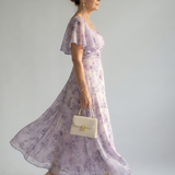 Valentía™ | Vestido Largo Floral con Manga Mariposa y Escote Cuadrado