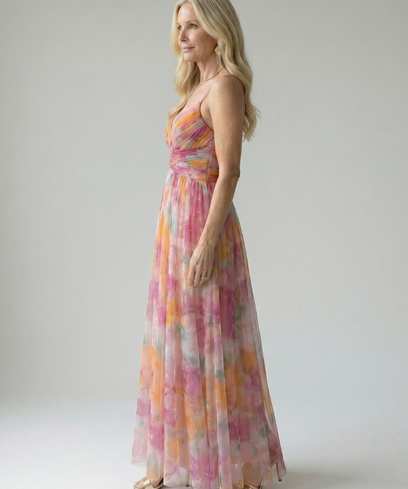 Isela™ | Vestido Maxi Cruzado con Degradado de Color y Tirantes Finos
