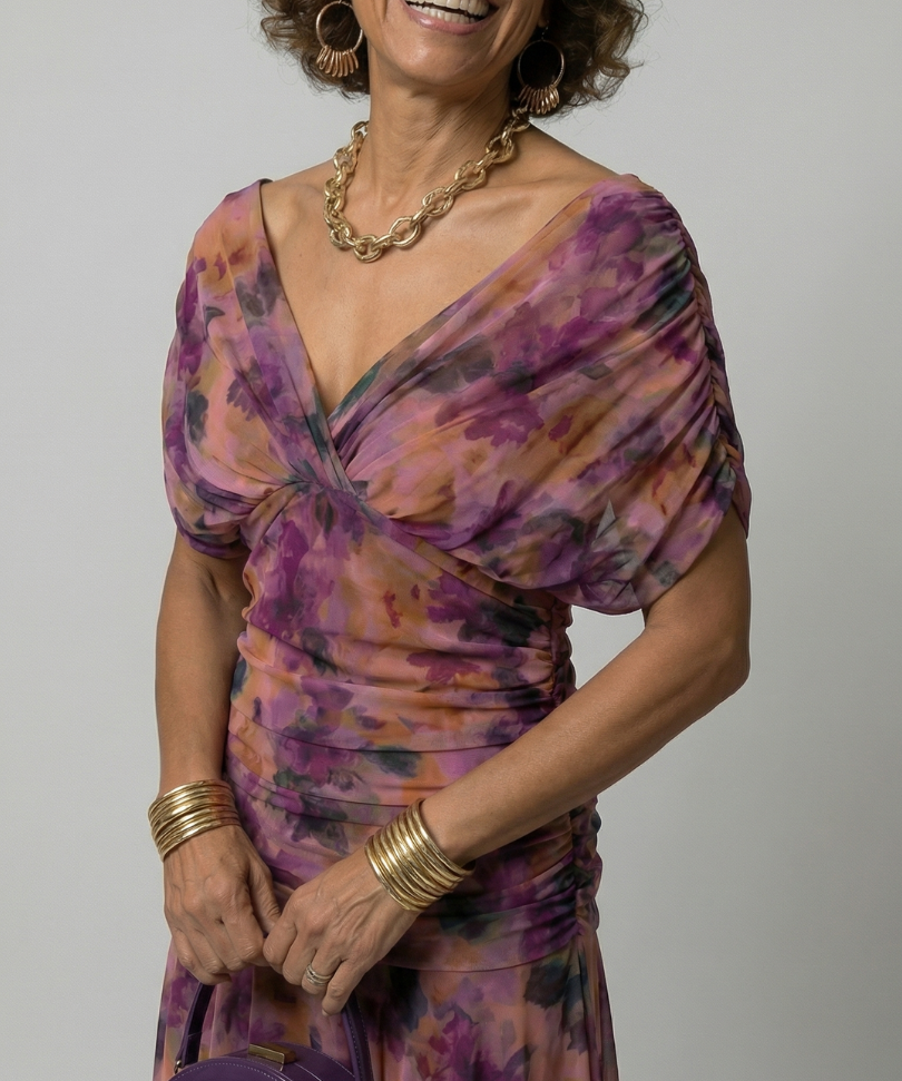 Calena™ | Vestido Midi Off-Shoulder con Escote Drapeado
