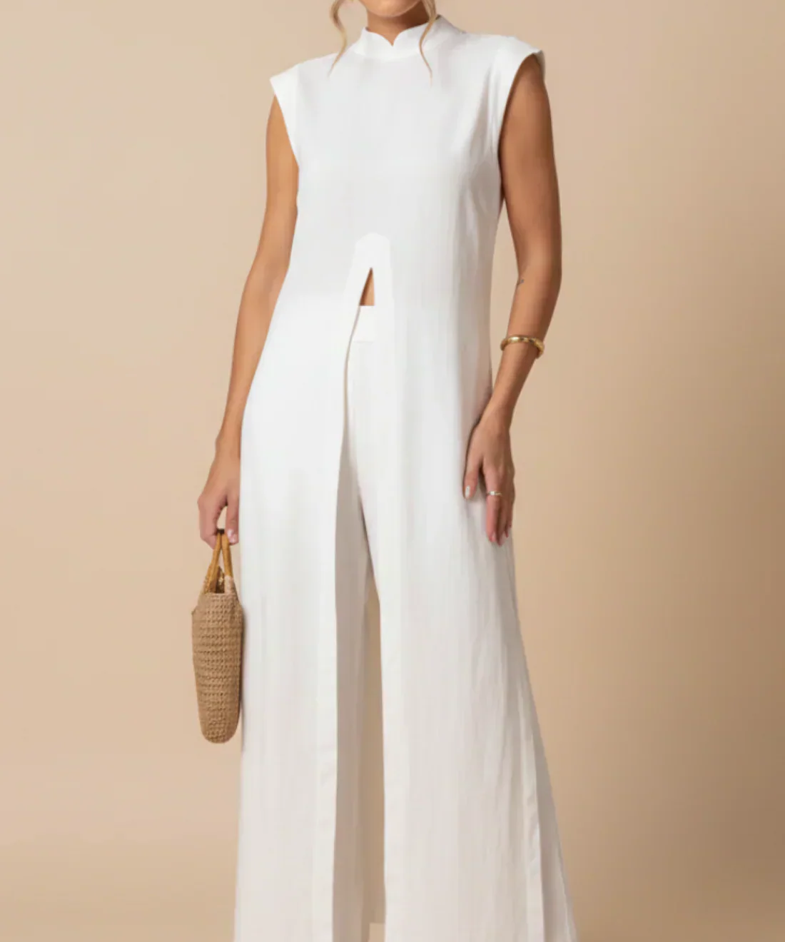 Benigna™ | Conjunto Blanco Túnica Volante y Pantalón