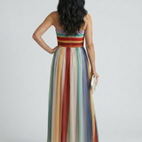 Serena™ | Vestido Maxi de Rayas Multicolor sin Tirantes