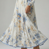 Riana™ | Vestido Midi Cruzado Floral con Falda Plisada y Manga Larga