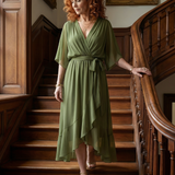 Elvira™ | Vestido Midi Drapeado con Cinturón y Manga Codo