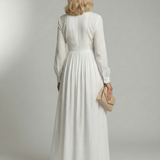Lorena™ | Vestido Maxi Blanco de Manga Larga con Botones y Bolsillos