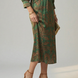 Luna™ | Vestido Midi Cruzado de Manga Larga con Estampado Natural