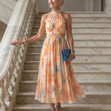 Elina™ | Vestido Midi Halter con Detalle Fruncido