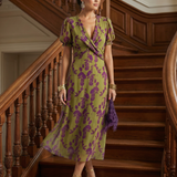 Virena™ | Vestido Midi Floral Cruzado de Manga Corta