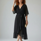 Elvira™ | Vestido Midi Drapeado con Cinturón y Manga Codo