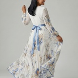 Riana™ | Vestido Midi Cruzado Floral con Falda Plisada y Manga Larga