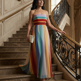Serena™ | Vestido Maxi de Rayas Multicolor sin Tirantes
