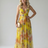 Isela™ | Vestido Maxi Cruzado con Degradado de Color y Tirantes Finos