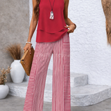 Ramona™ | Conjunto Rosa Top Liso y Pantalón Rayas