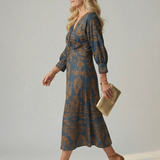 Luna™ | Vestido Midi Cruzado de Manga Larga con Estampado Natural