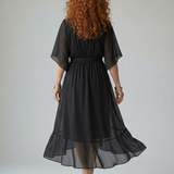 Elvira™ | Vestido Midi Drapeado con Cinturón y Manga Codo