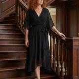 Elvira™ | Vestido Midi Drapeado con Cinturón y Manga Codo