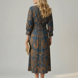 Luna™ | Vestido Midi Cruzado de Manga Larga con Estampado Natural