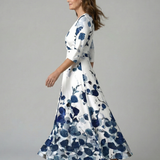 Celeste™ | Vestido Midi Floral con Escote Cruzado y Manga Tres Cuartos