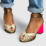 Almudena™ | Sandalia de Tacón Dorado