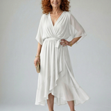 Elvira™ | Vestido Midi Drapeado con Cinturón y Manga Codo